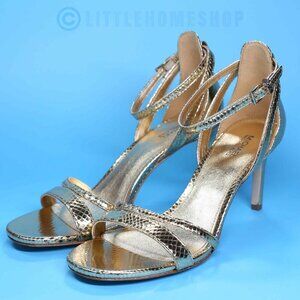 Michael Kors Kimberly Metallic Snake Embossed Leather Sandal, Gold, Size 7